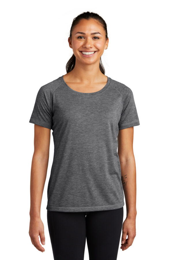 Sport-Tek  Ladies PosiCharge  Tri-Blend Wicking Scoop Neck Raglan Tee. LST400